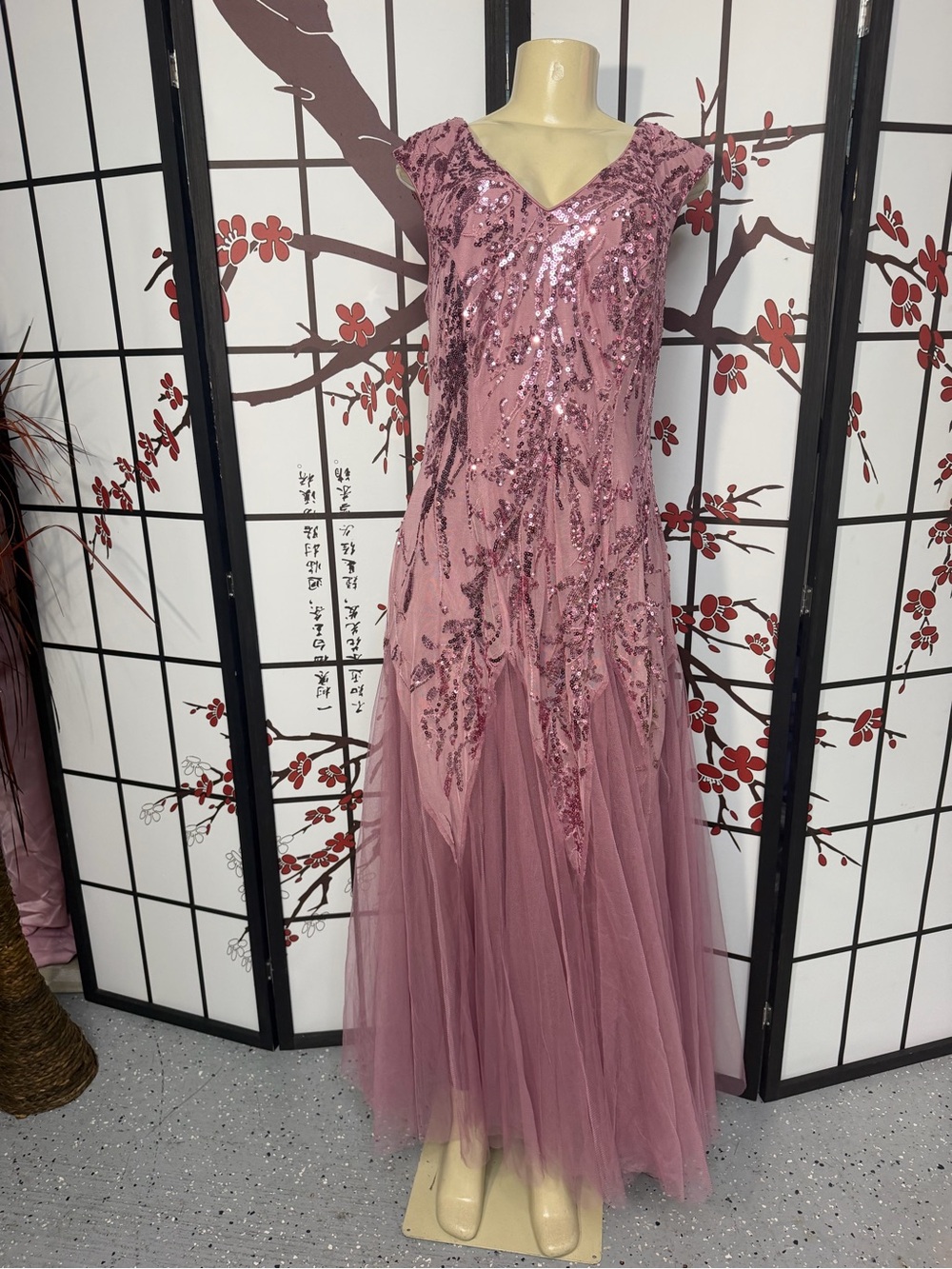 Ever Pretty Mauve Sequin Tulle Maxi Dress